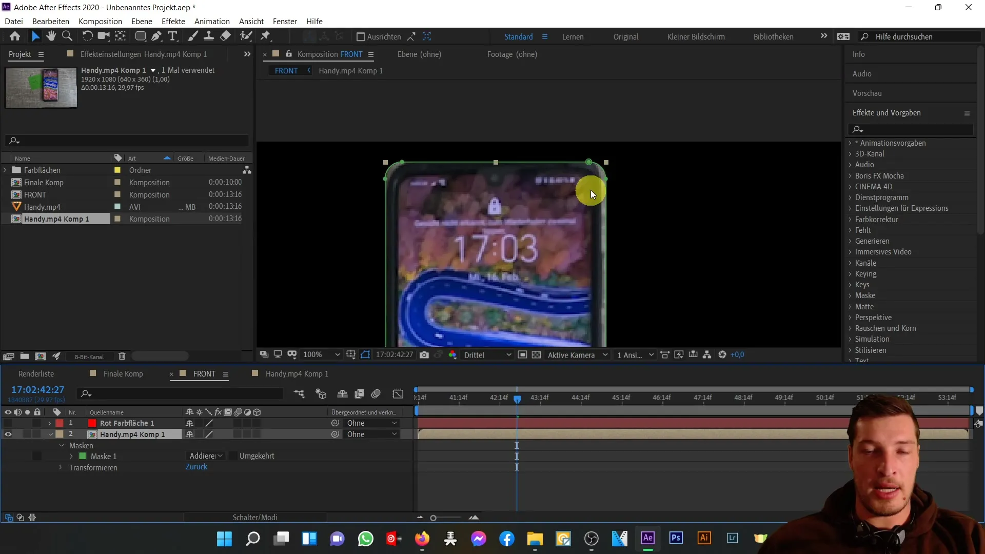 Membuat ponsel 3D di After Effects: Panduan untuk tampilan depan