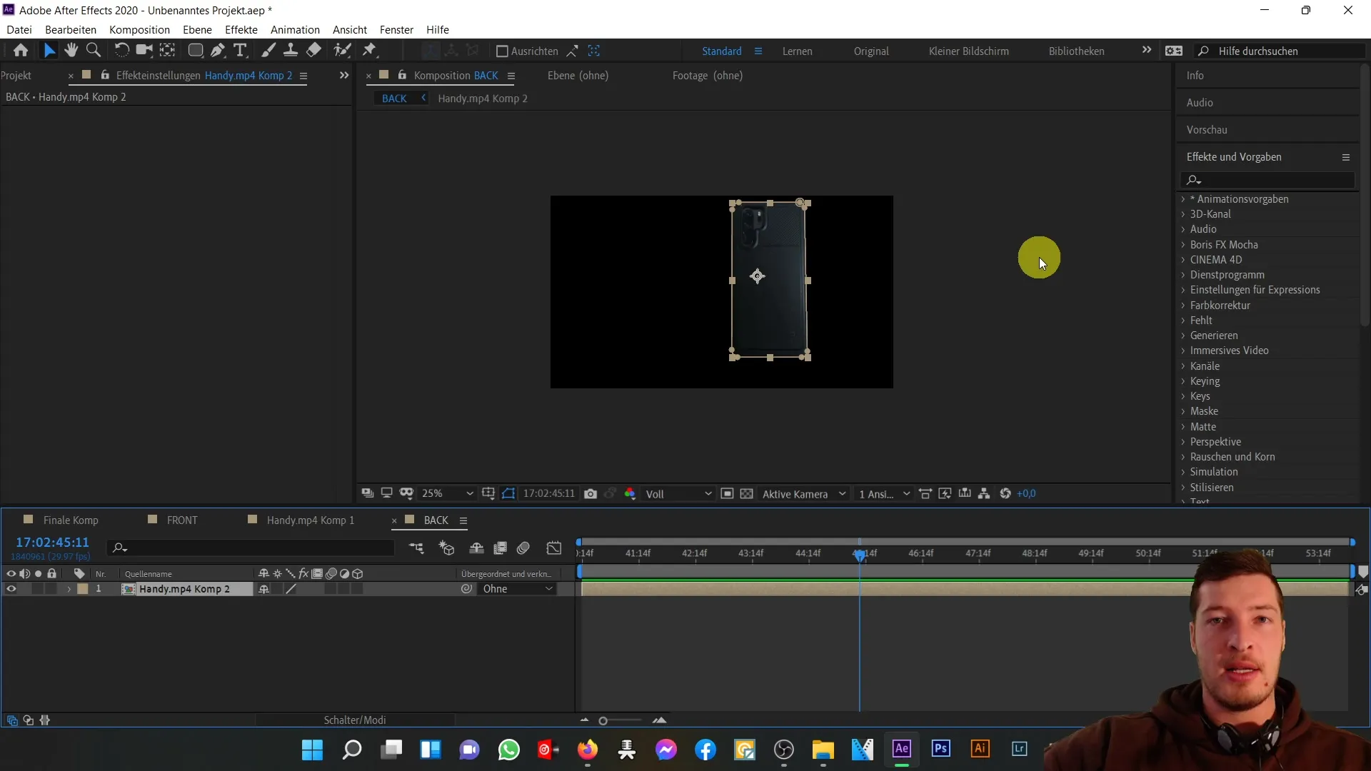 Penyetelan sempurna antara bagian depan dan belakang dari ponsel 3D di After Effects