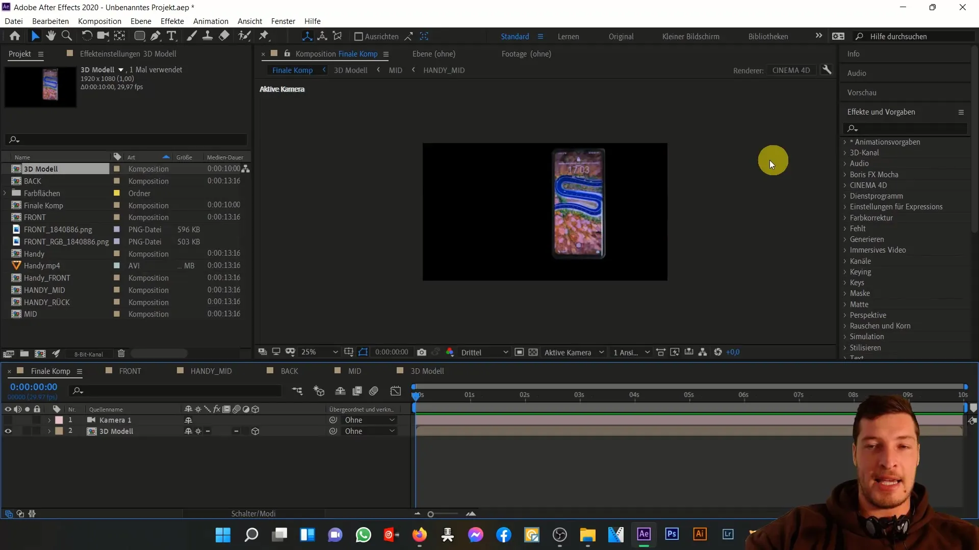 After Effects'de 3D cep telefonu animasyonu: Hareketler ve efektler