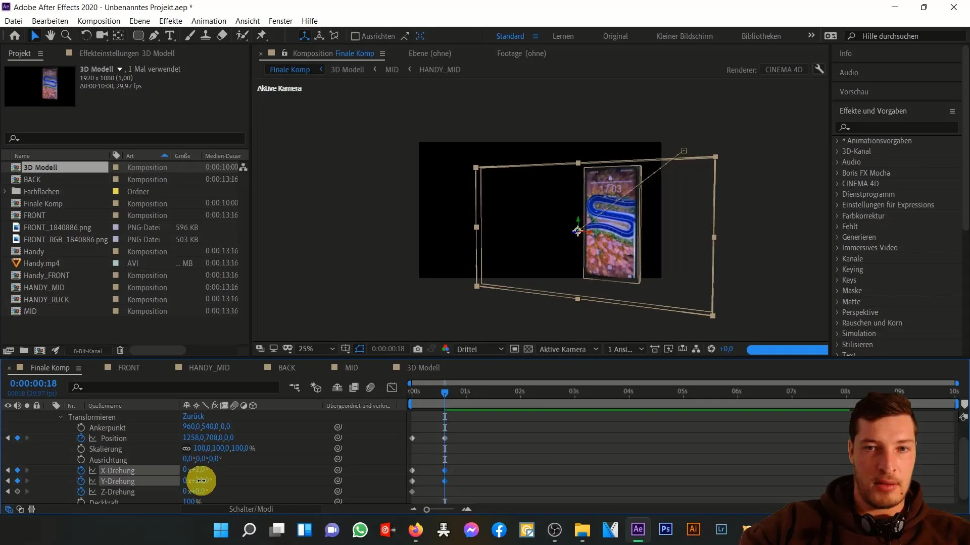 After Effects'te 3D cep telefonu animasyonu: Hareketler ve efektler