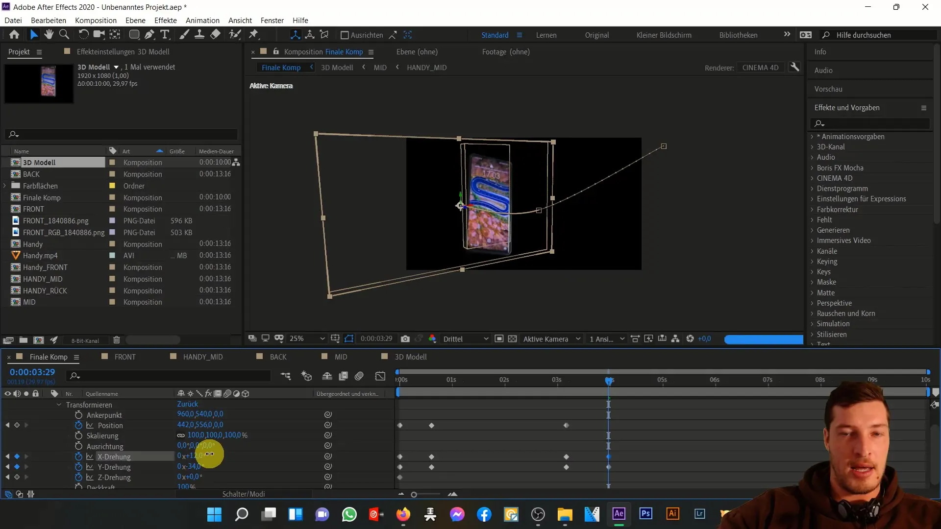 Mobilā tālruņa 3D animācija programmā After Effects: kustības un efekti