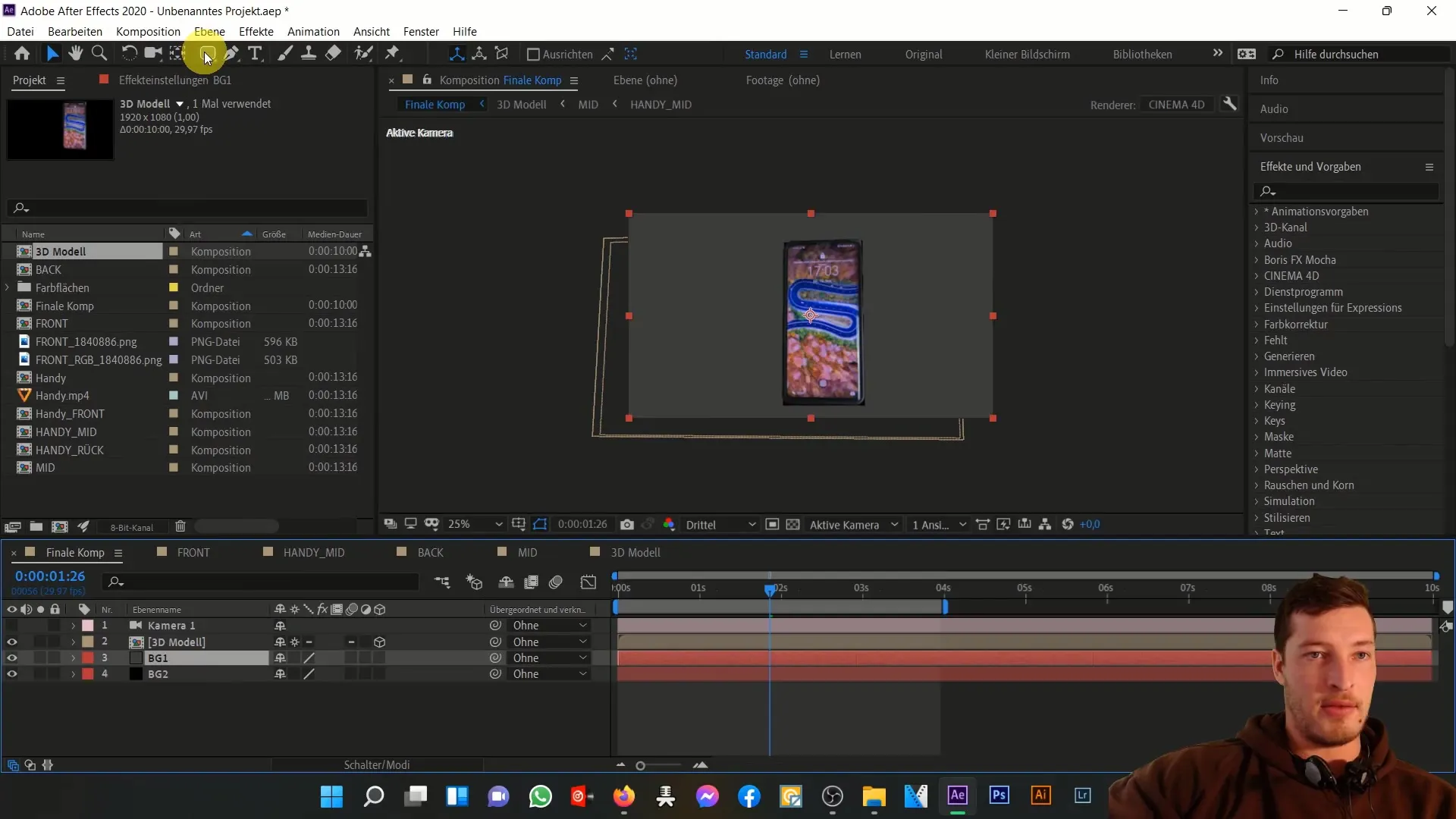 After Effects'te 3D cep telefonu animasyonu: Hareketler ve efektler