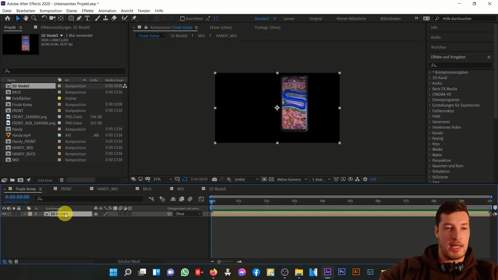 After Effects'te 3D cep telefonu animasyonu: Hareketler ve efektler