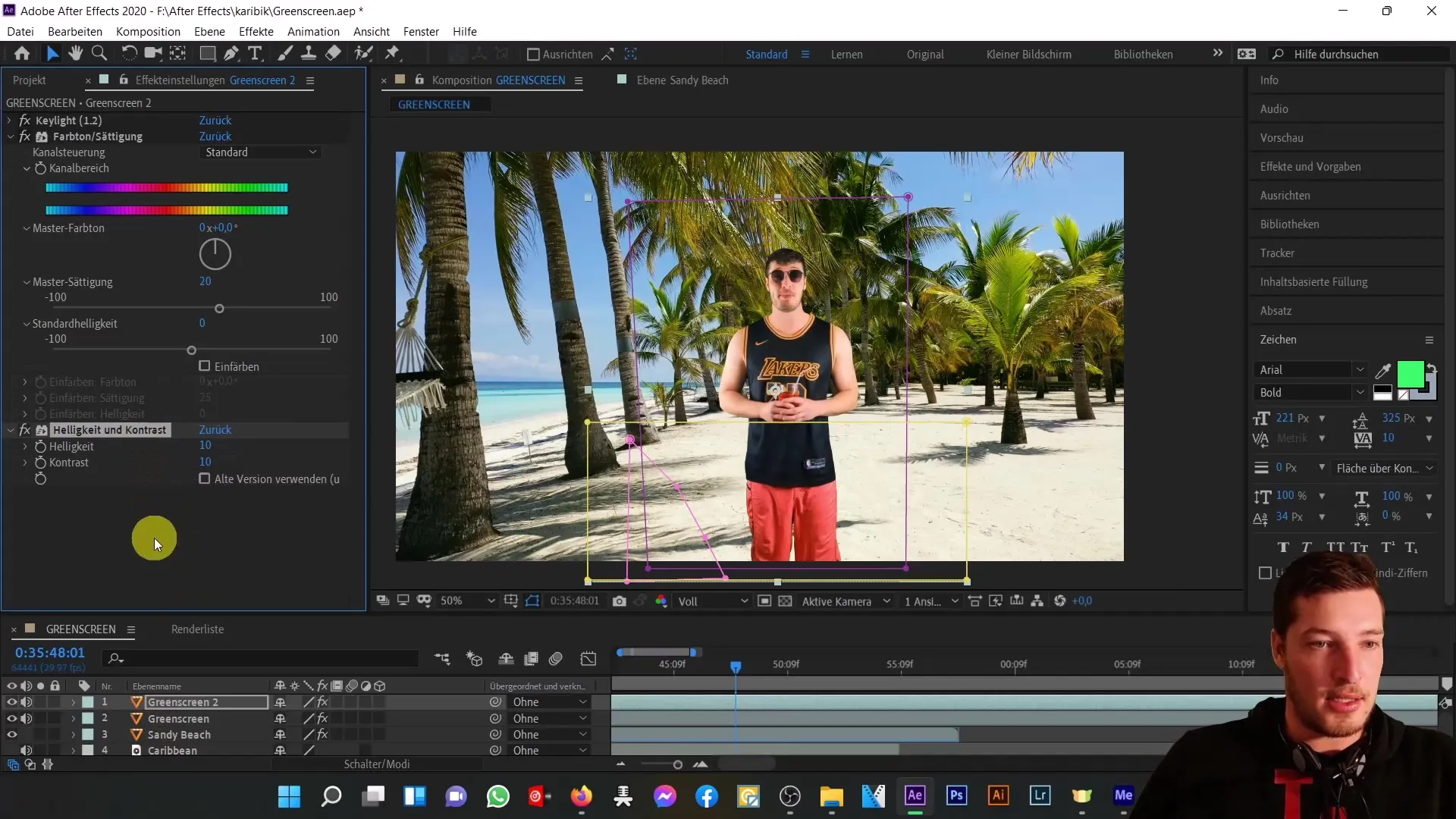 Efek After Effects menggunakan greenscreen dan teknik masker