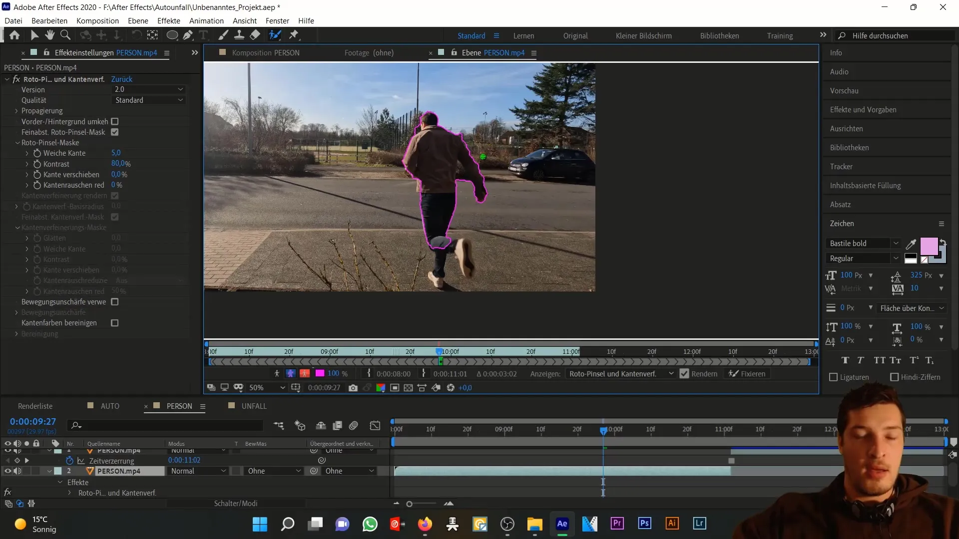 Simulace dopravní nehody: přesné vystřižení osob v programu After Effects