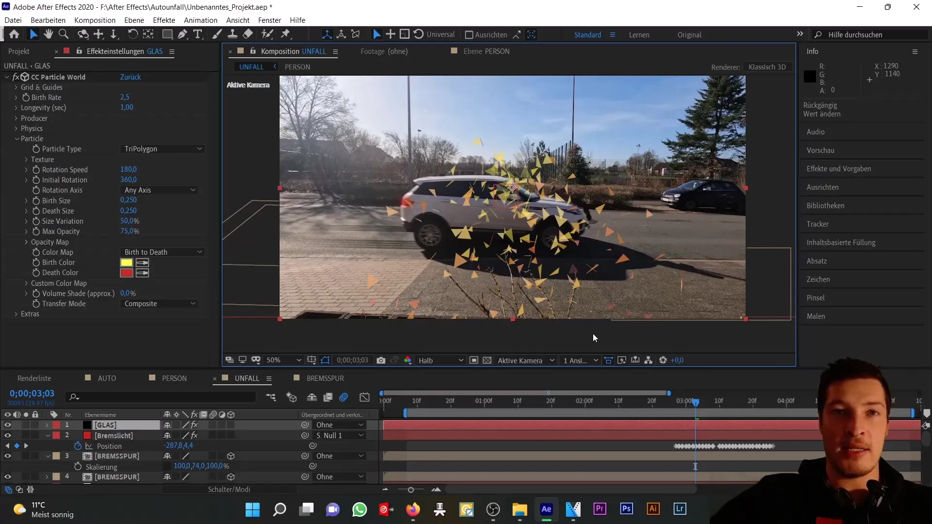 Trafik kazasını simüle etmek: After Effects'te gerçekçi cam parçaları oluşturmak