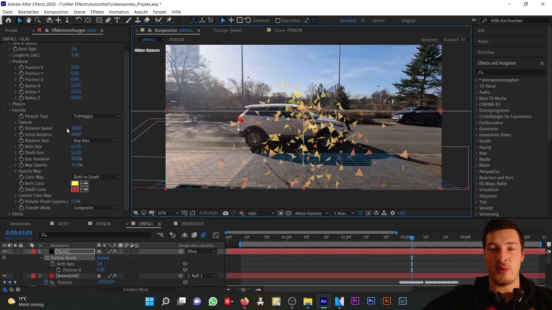 Trafik kazasını simüle etmek: After Effects'te gerçekçi cam parçaları oluşturmak