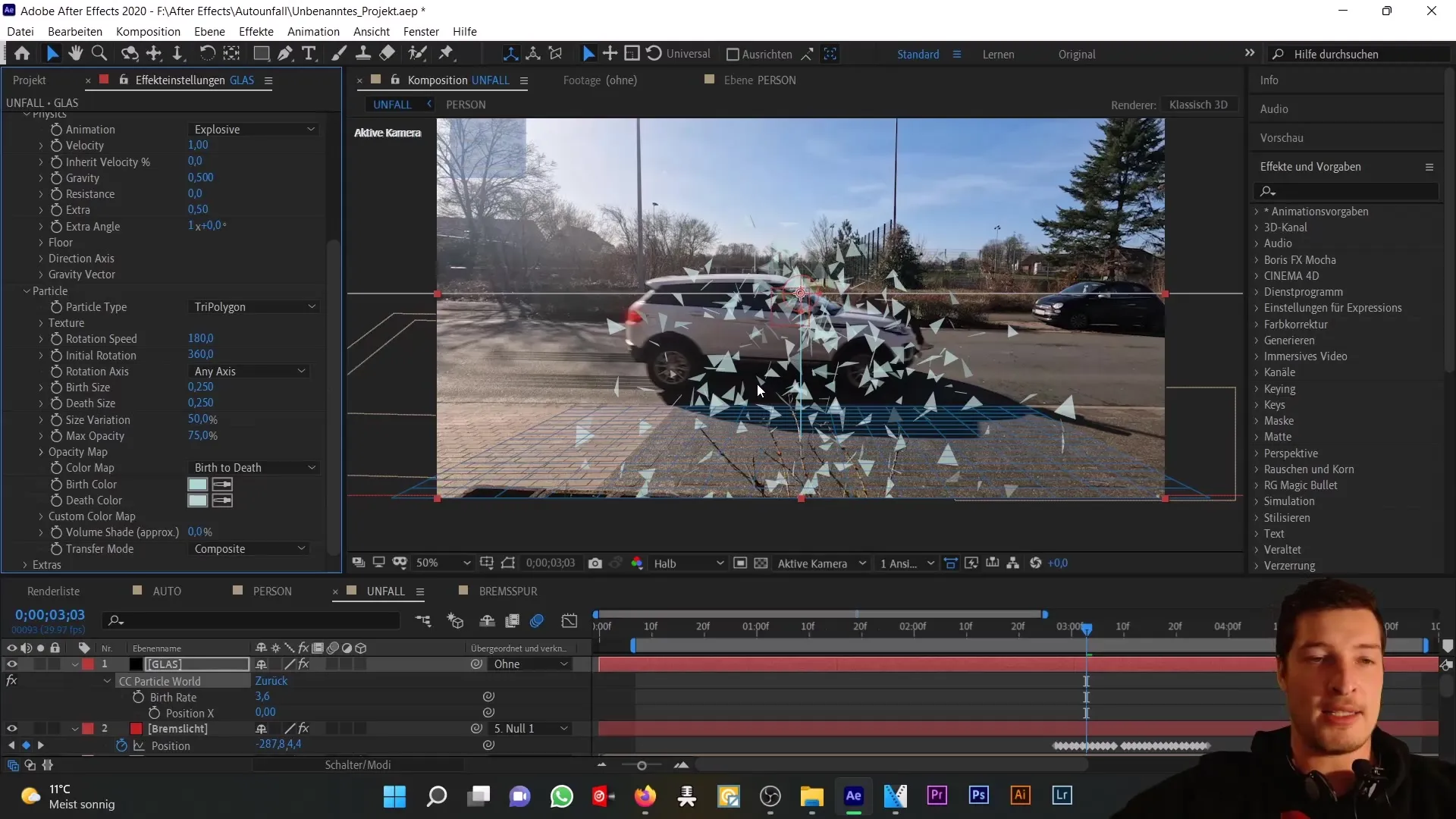 Trafik kazasını simüle etmek: After Effects'te gerçekçi cam parçacıkları oluşturmak