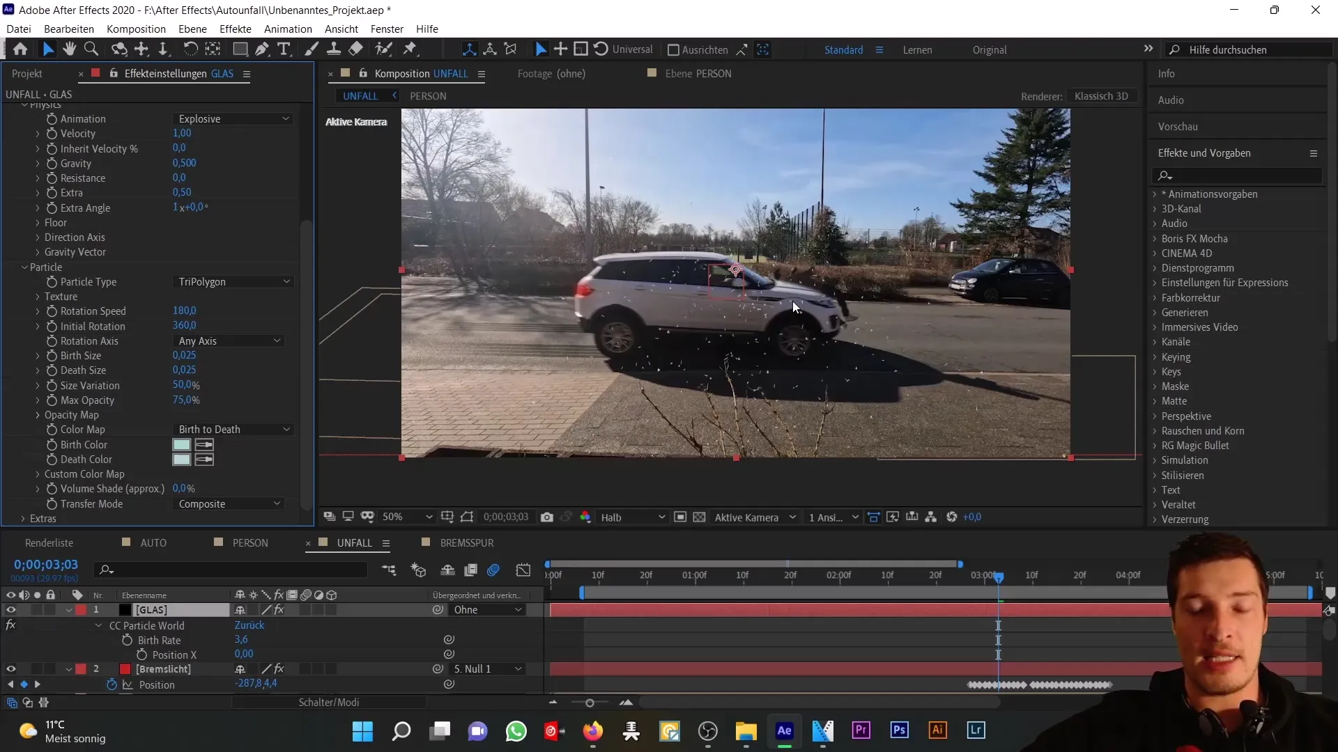 Trafik kazası simüle etmek: After Effects'te gerçekçi cam parçaları oluşturmak