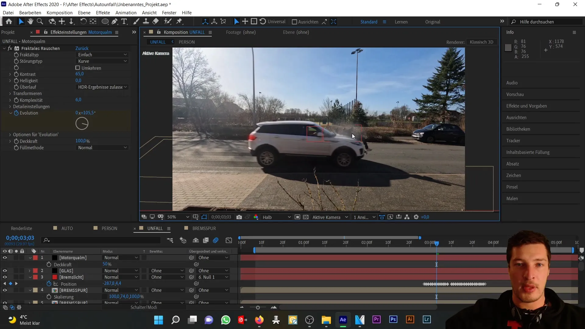 Vytvořit realistický efekt kouře v programu After Effects pro autonehody