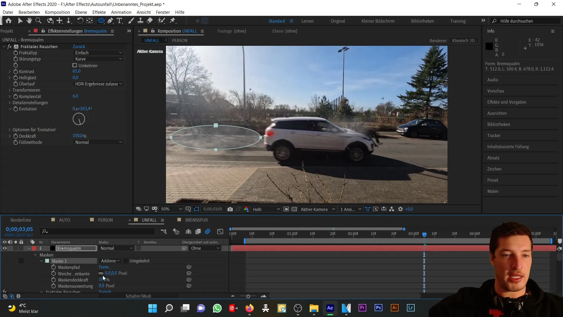 Vytvořit realistický efekt kouře v After Effects pro autonehodu