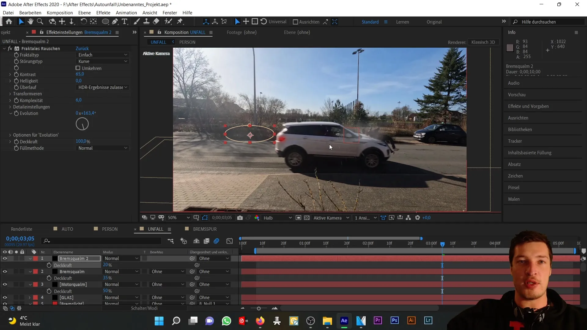 Vytvoření realistického efektu kouře v programu After Effects pro autonehody