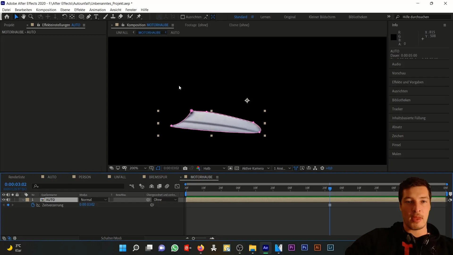 Realistická simulace poškození kapoty v programu After Effects