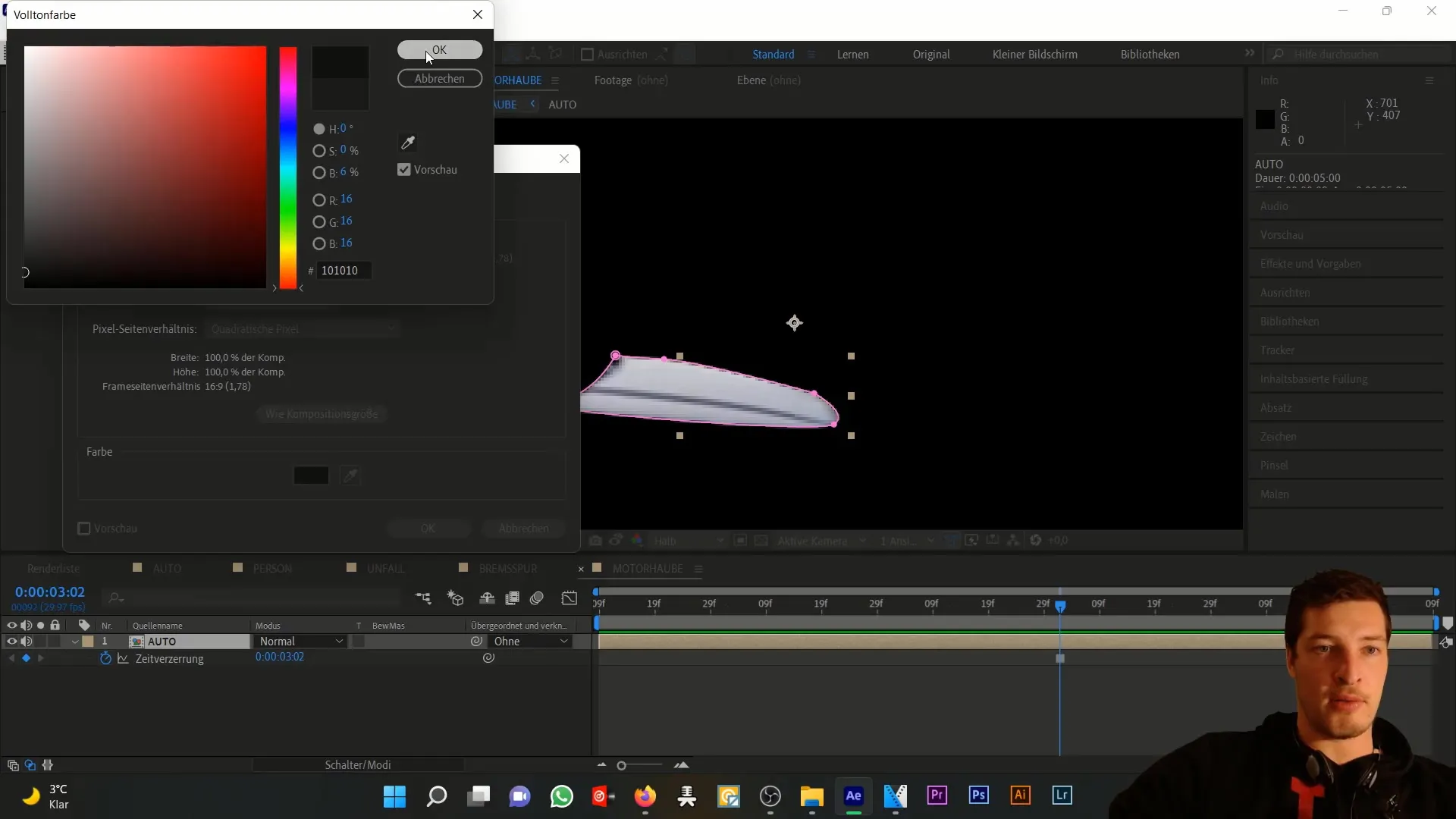 Simulasi realistis kerusakan pada kap mesin di After Effects