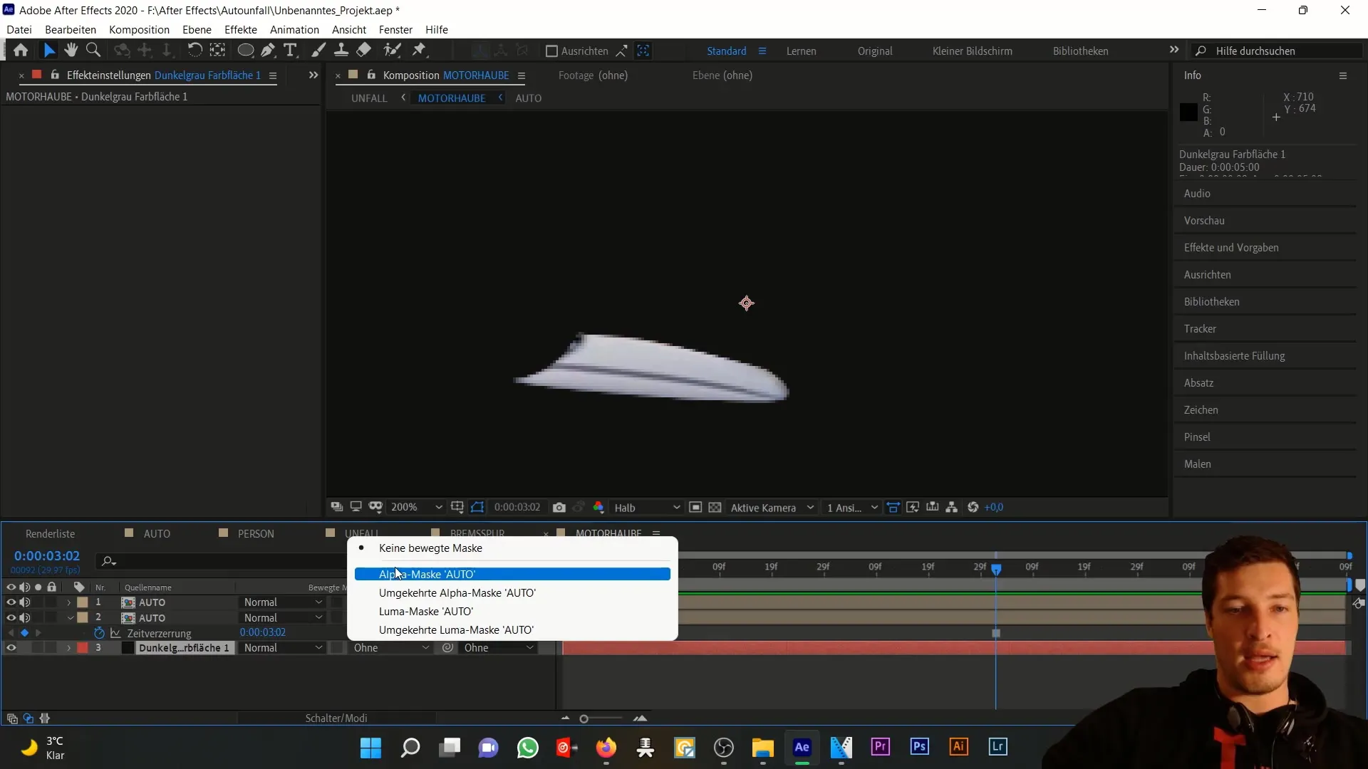 Realistická simulace poškození kapoty v programu After Effects