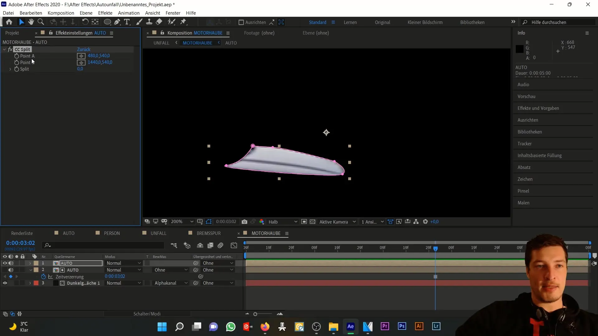 Realistická simulace poškození kapoty v programu After Effects