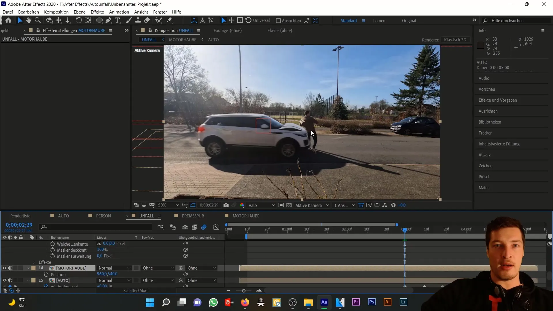 Motora pārsega bojājumu reālistiska simulācija programmā After Effects