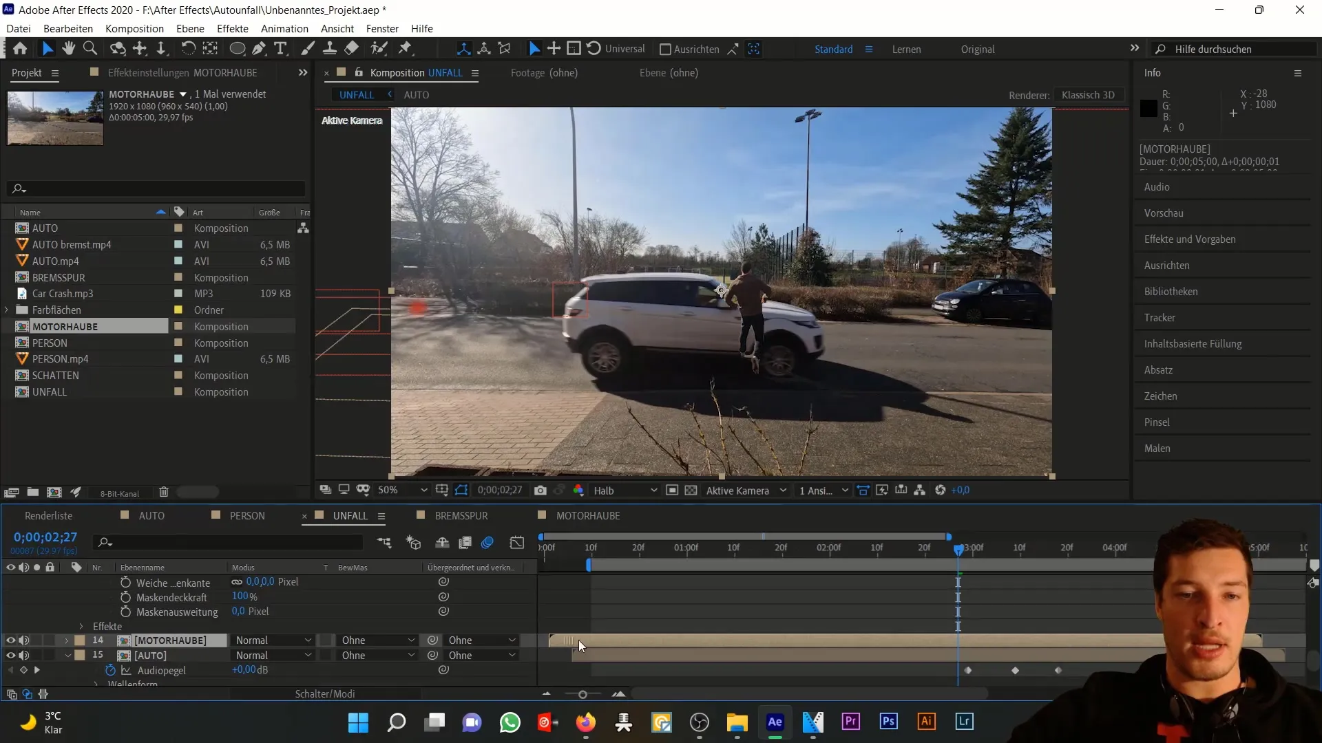 Motora pārsega bojājumu reālistiska simulācija programmā After Effects