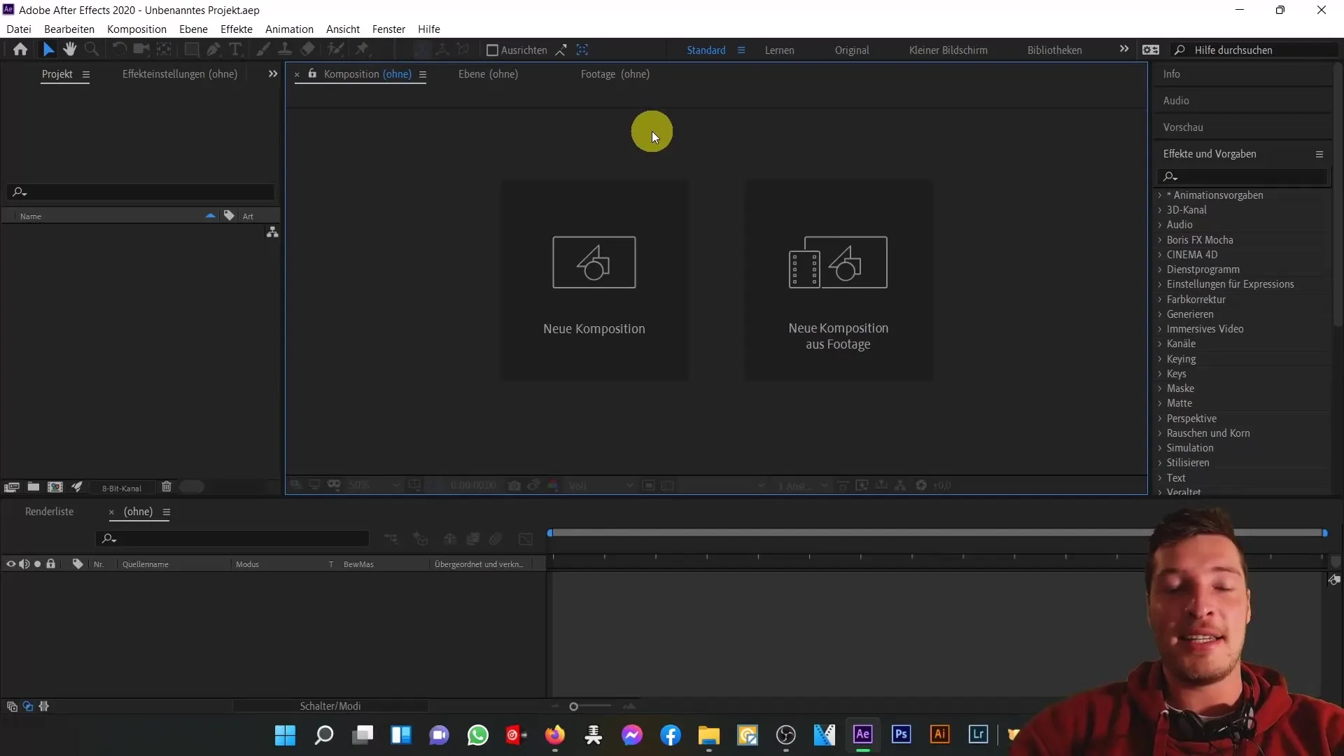 After Effects'in kullanıcı arayüzünün temel bir genel bakışı