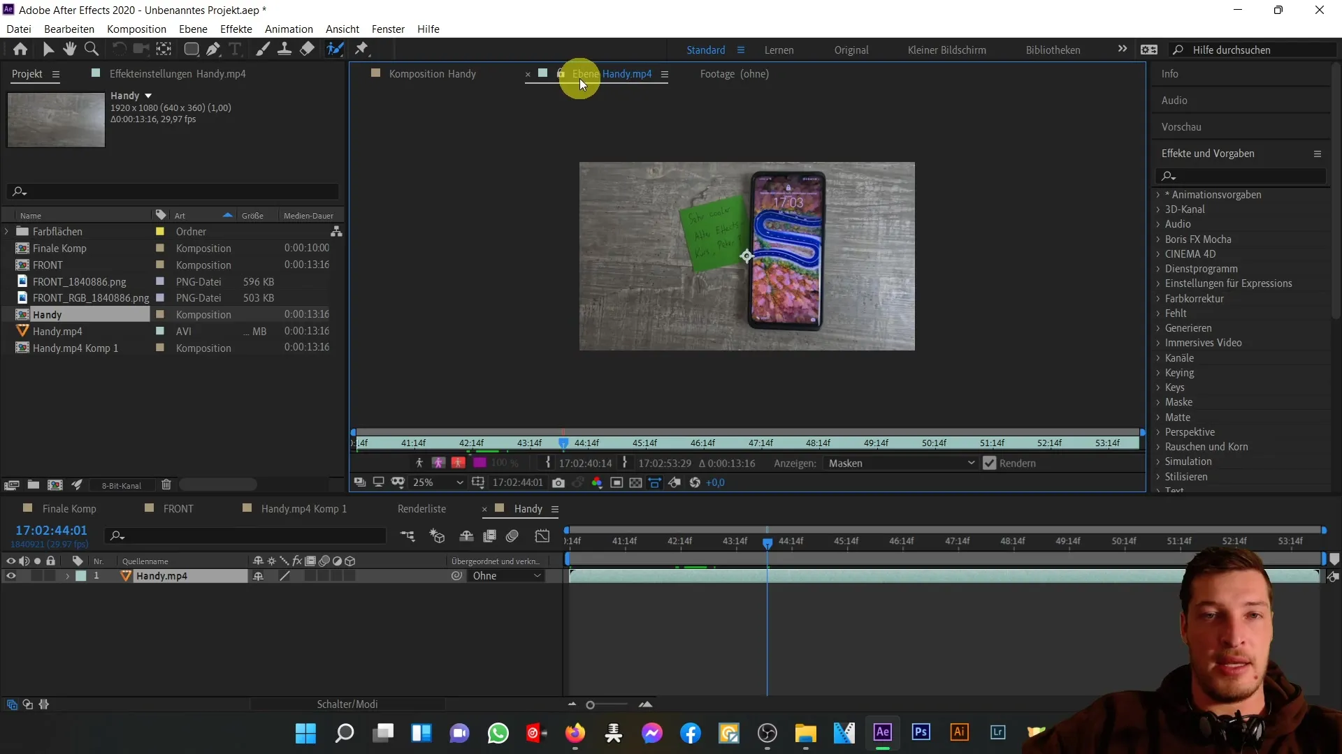 Návod k přednímu pohledu na mobilní telefon v programu After Effects