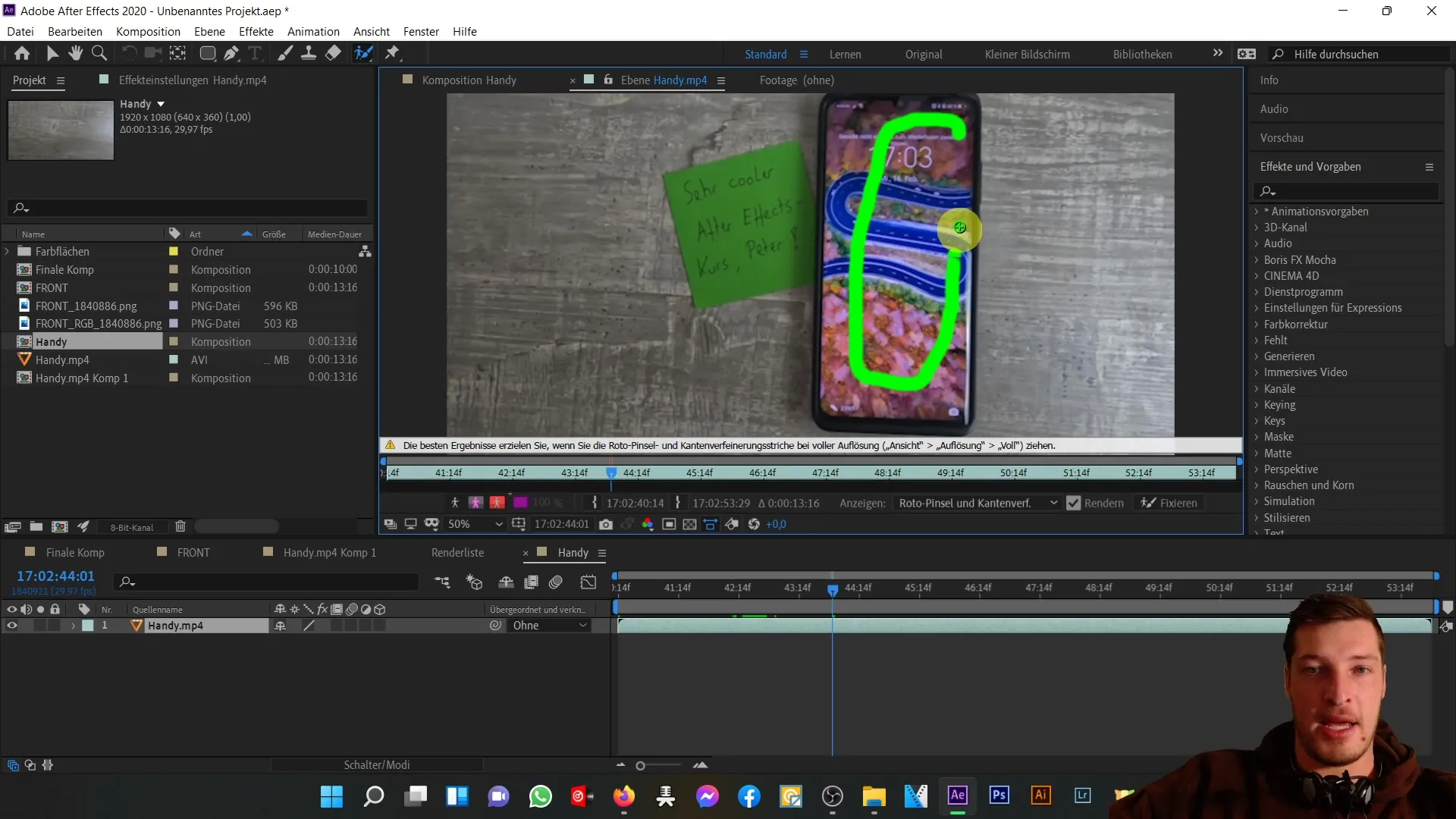 Petunjuk tampilan depan ponsel di After Effects