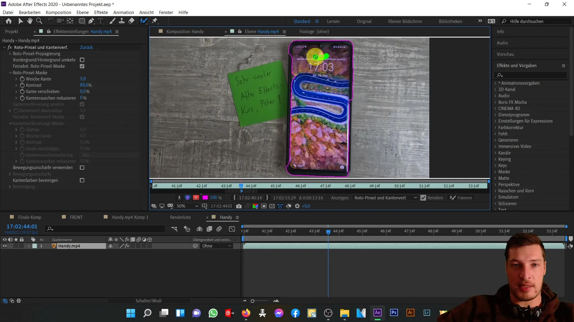 Petunjuk tampilan depan ponsel di After Effects