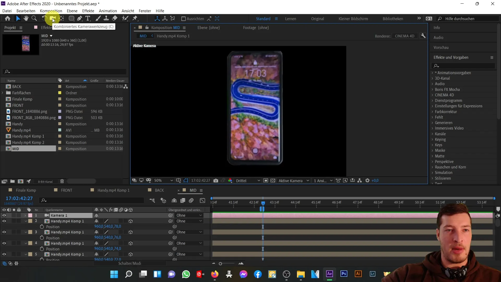 After Effects: mobilā tālruņa centrālās daļas 3D biezuma izveide