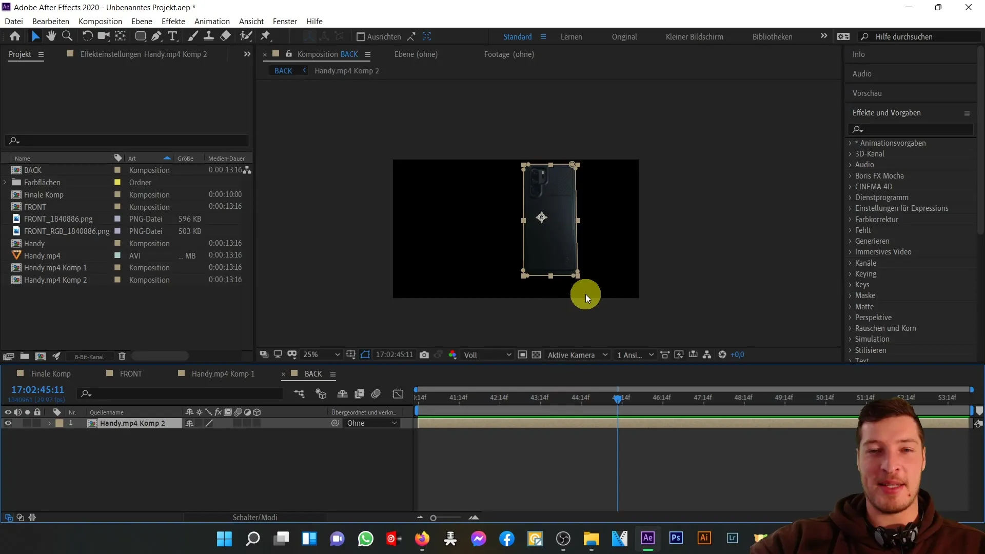 After Effects: mobilā tālruņa centrālās daļas 3D biezuma izveide