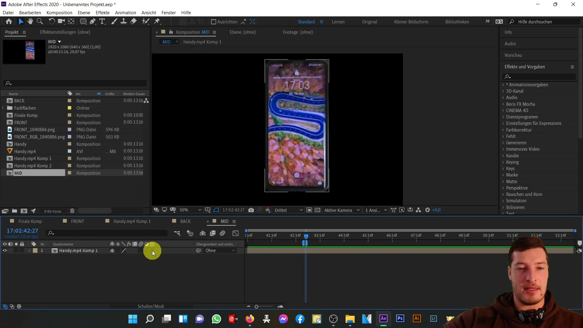 After Effects: mobilā tālruņa centrālās daļas 3D biezuma izveide