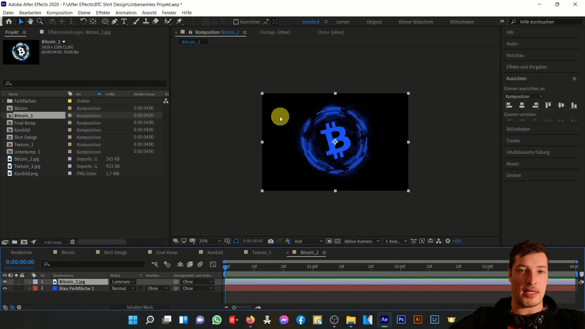 Bitcoin T-krekla dizaina izveide programmā After Effects