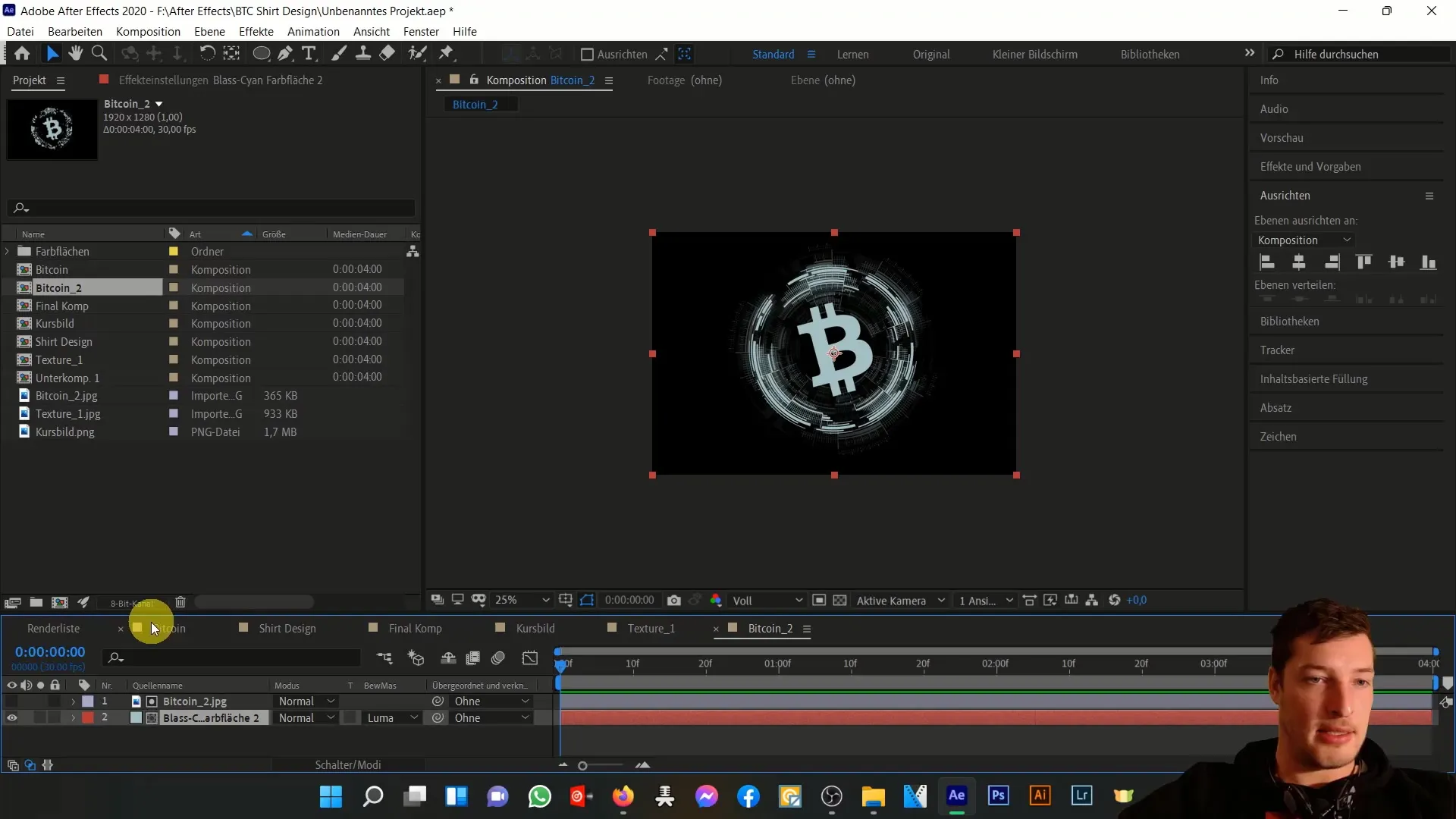 Bitcoin T-krekla dizaina izveide programmā After Effects