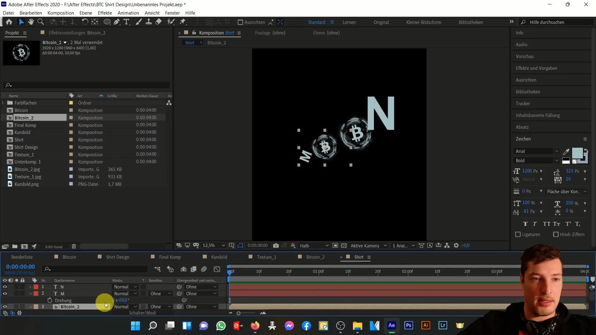 Bitcoin tişört tasarımını After Effects'te oluşturmak