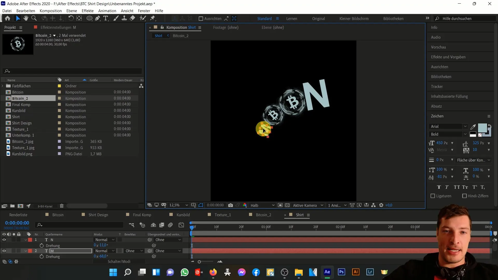 Bitcoin tişört tasarımını After Effects'te oluşturmak