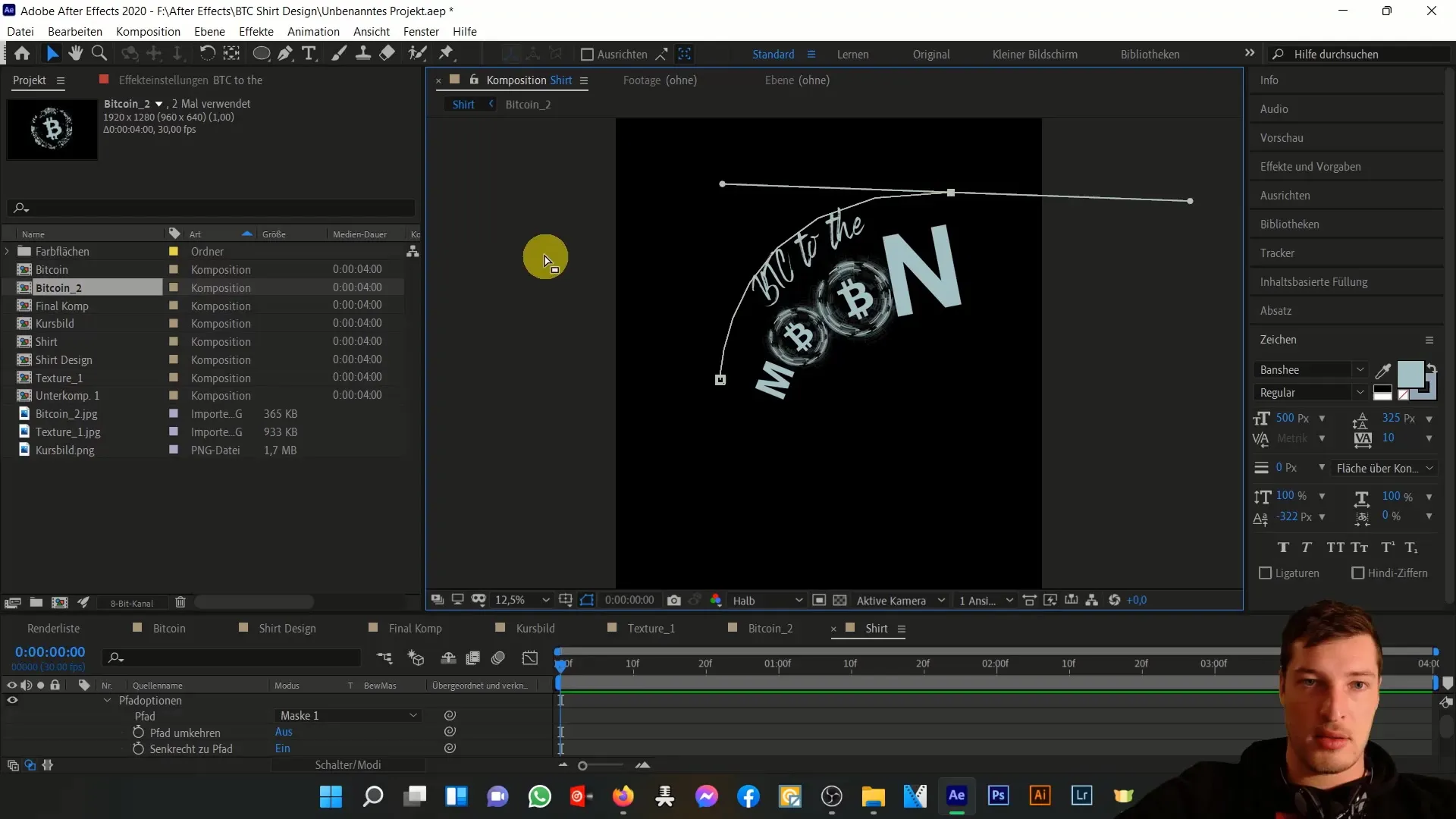 Bitcoin T-shirt tasarımını After Effects'te oluşturmak