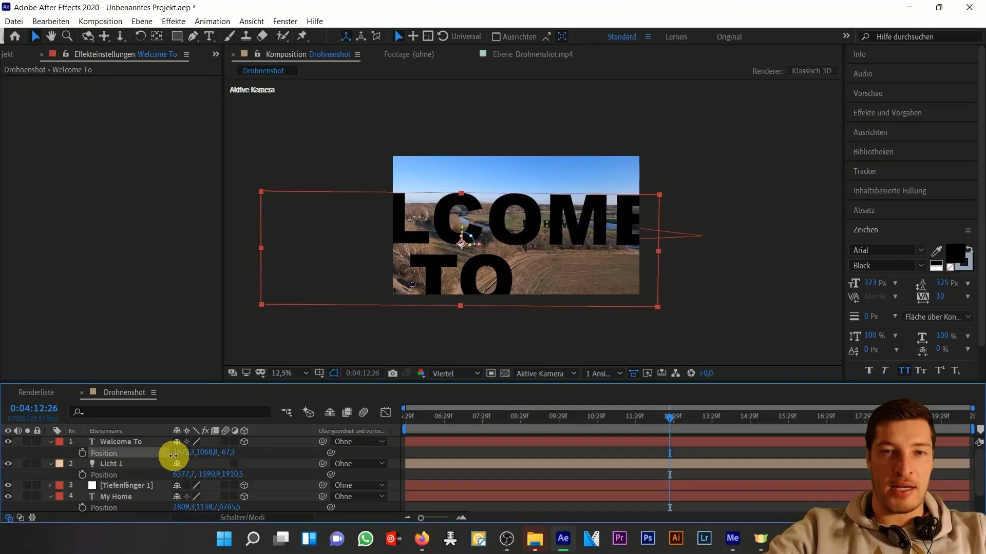 Integrasi teks kreatif dalam adegan drone dengan After Effects