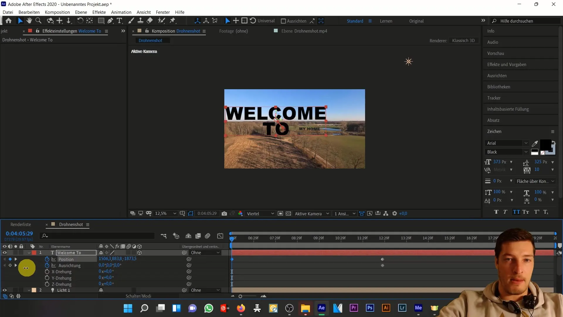 Integrasi teks kreatif dalam shot drone dengan After Effects