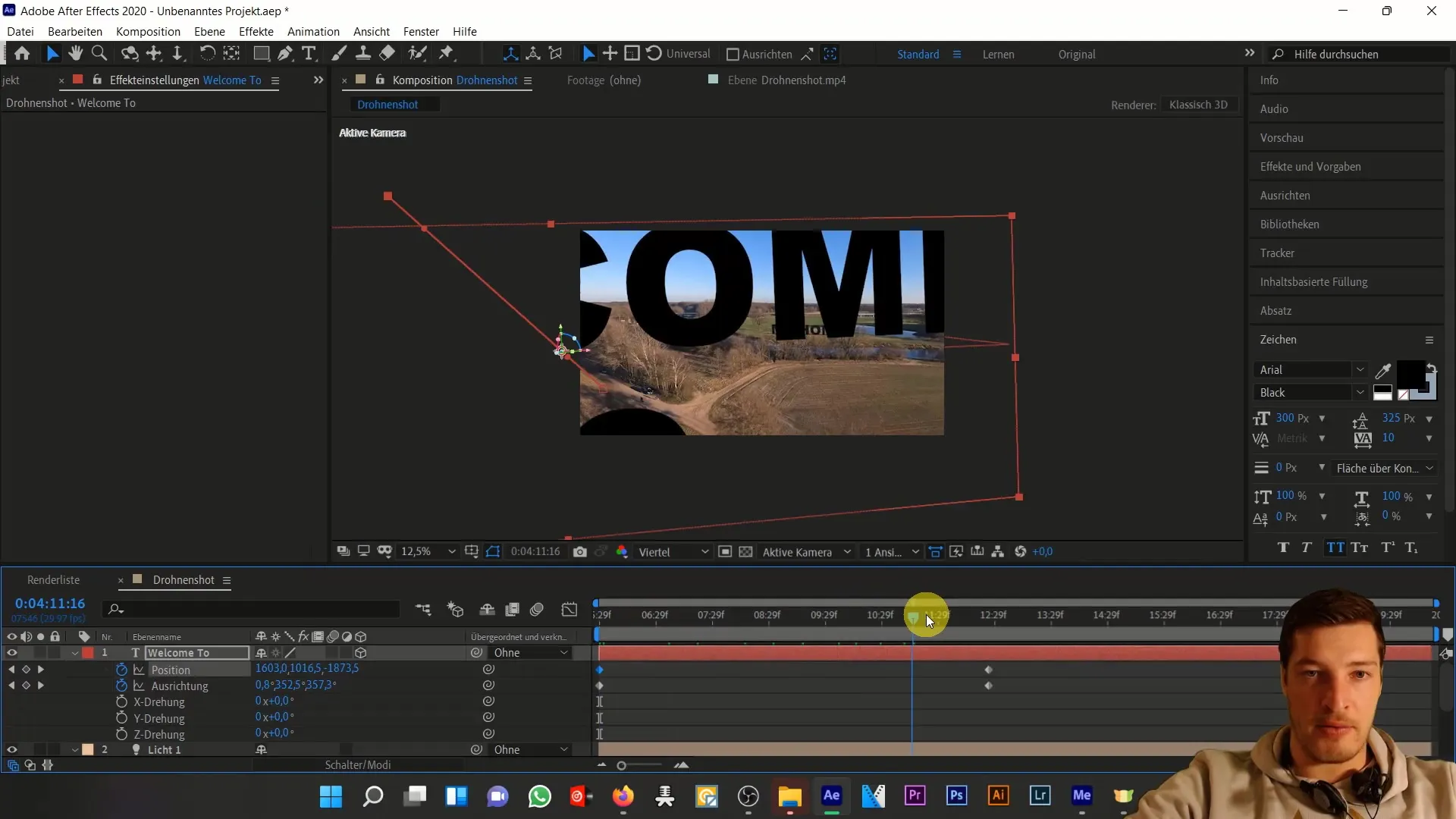 Integrasi teks kreatif dalam shot drone dengan After Effects