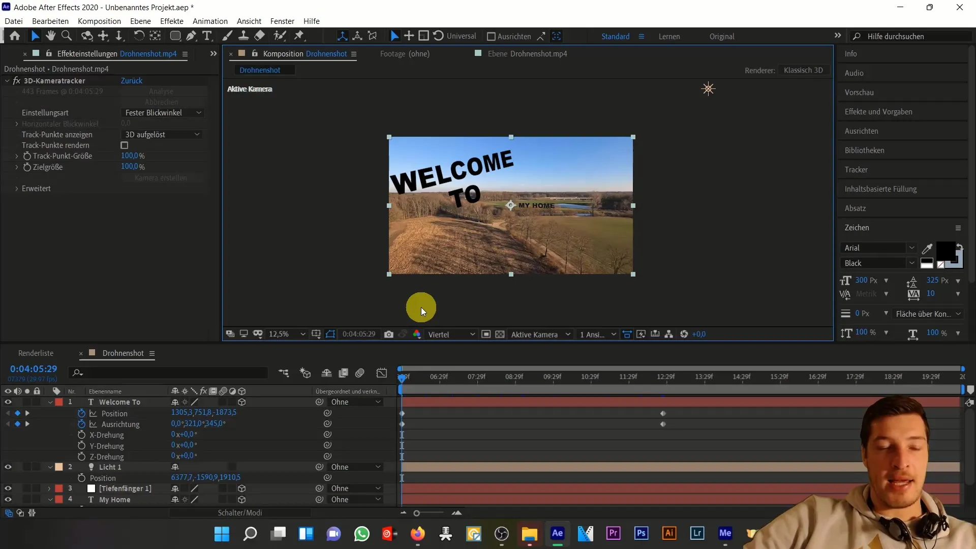 Integrasi teks kreatif dalam adegan drone dengan After Effects