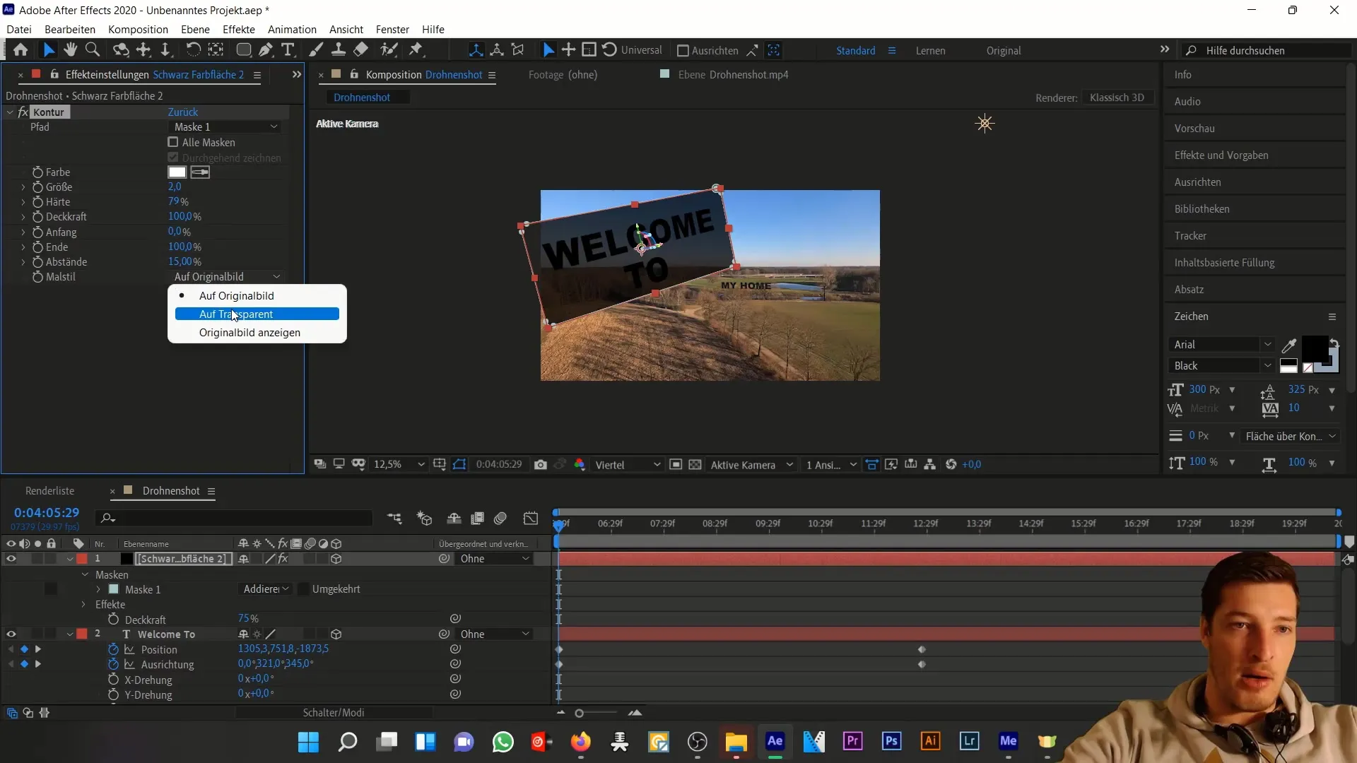 Integrasi teks kreatif dalam drone shot dengan After Effects