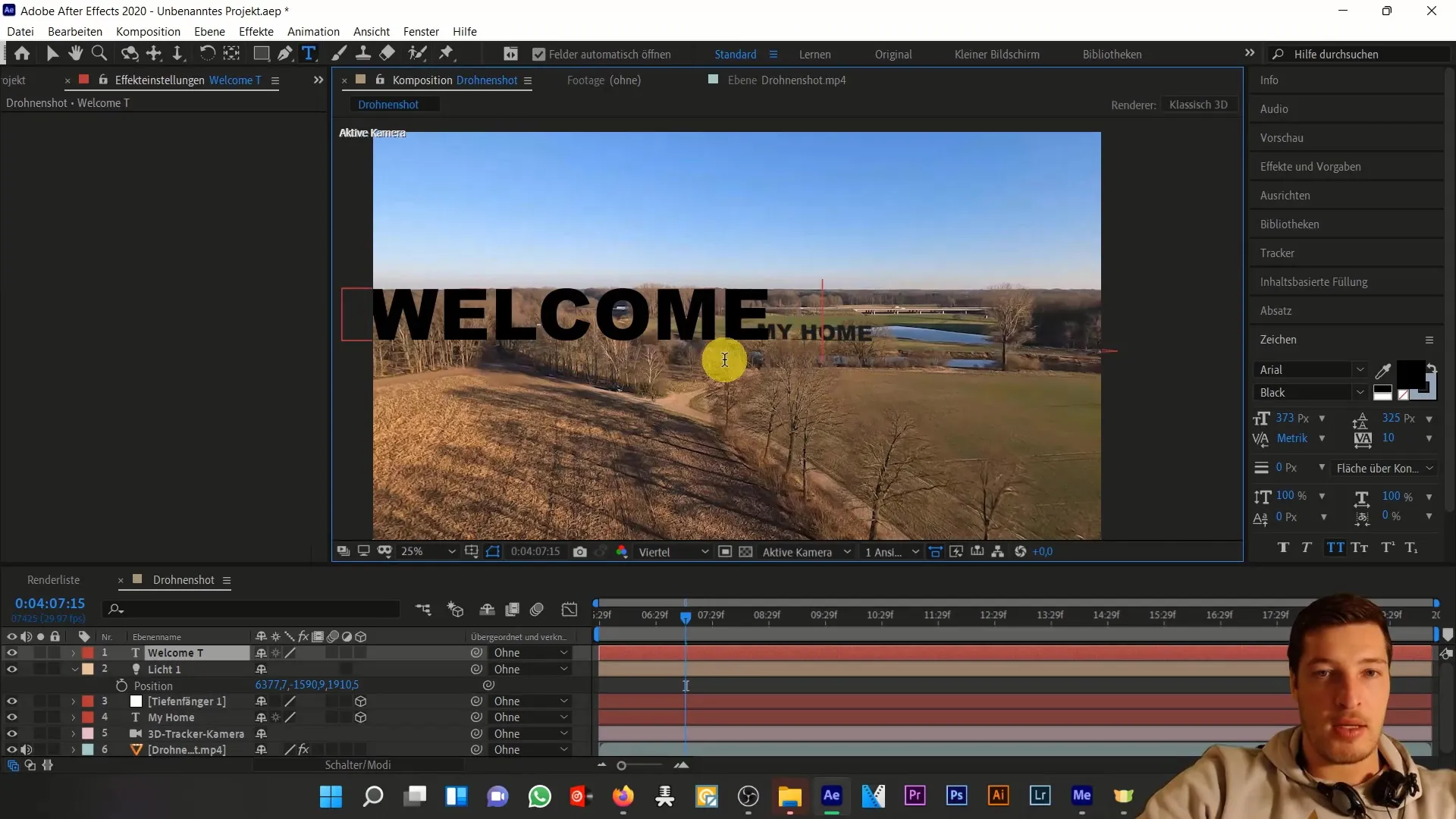 Integrasi teks kreatif dalam drone shot dengan After Effects