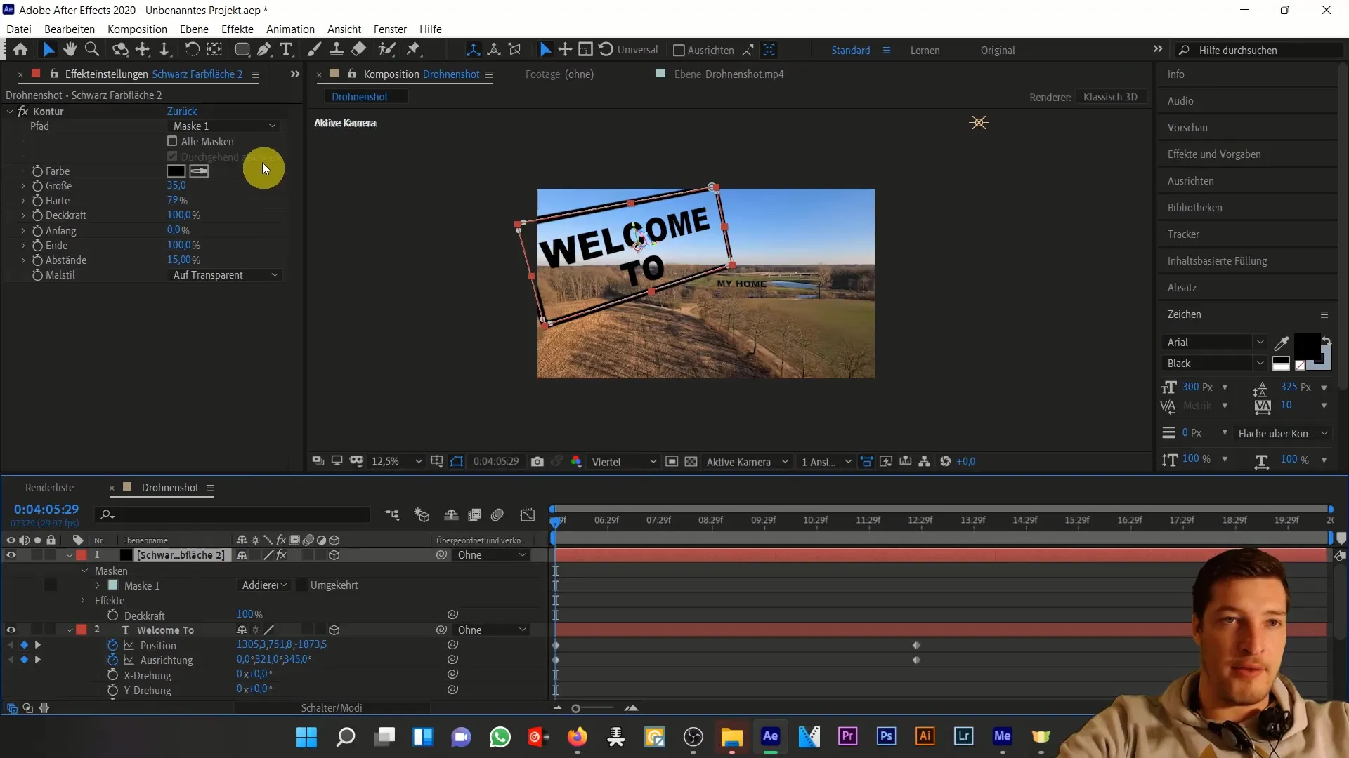 Integrasi teks kreatif dalam shot drone dengan After Effects