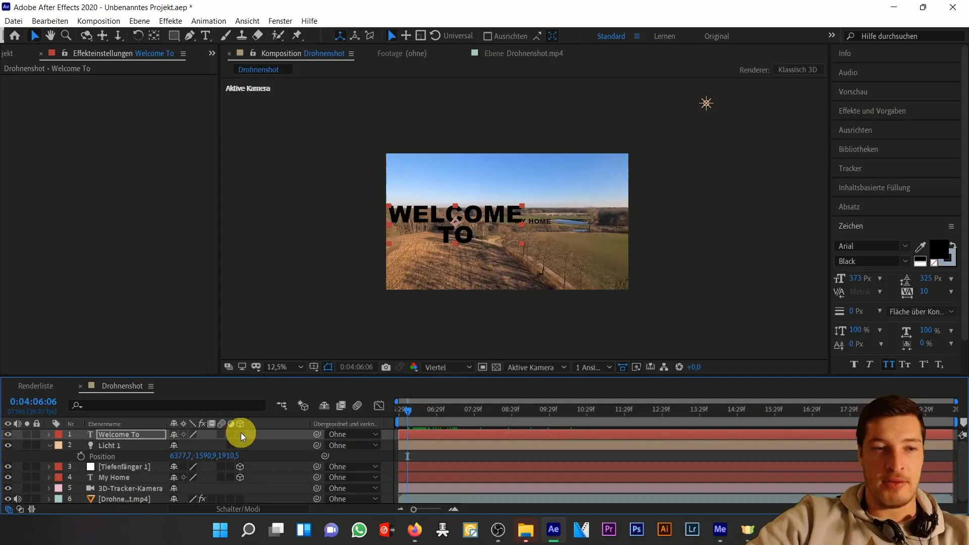 Integrasi teks kreatif dalam shot drone dengan After Effects