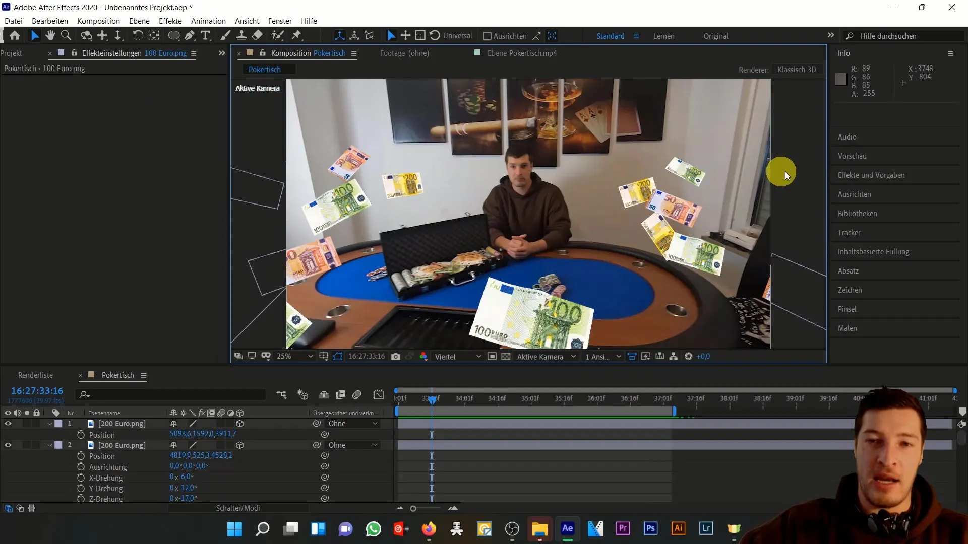 Menganimasikan uang kertas di After Effects - membuat efek gerakan 3D