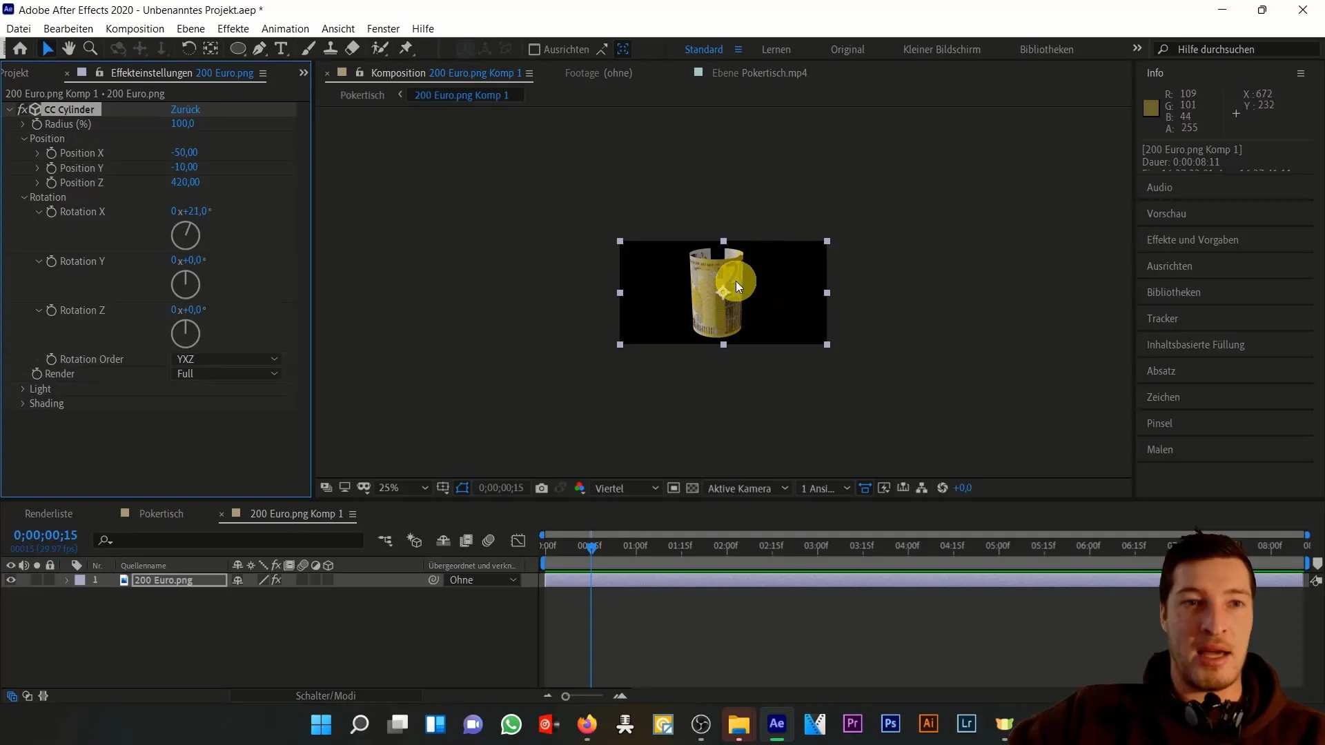 Menganimasikan uang kertas di After Effects - membuat efek gerakan 3D