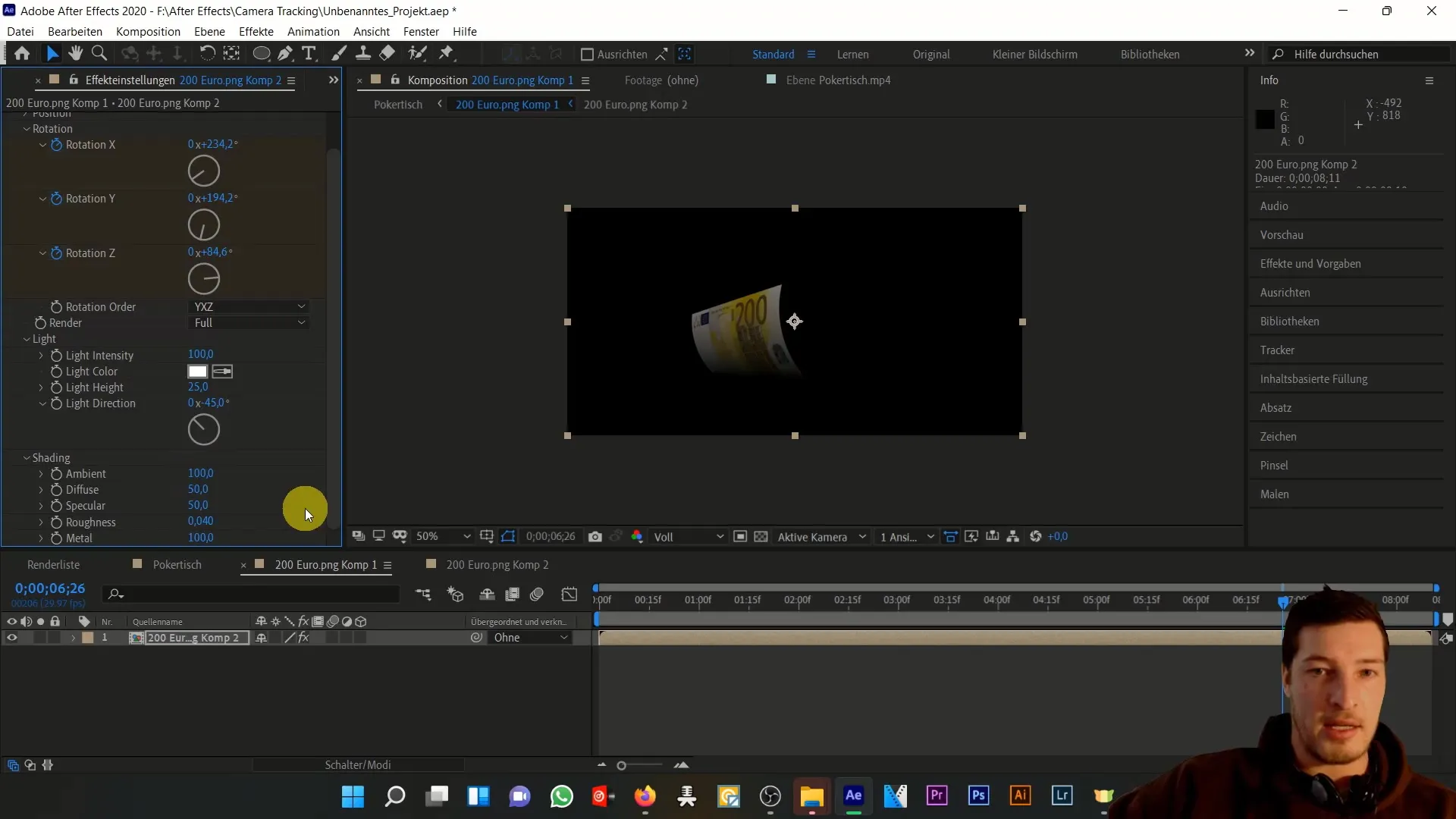 Membuat efek gerakan 3D pada uang kertas di After Effects