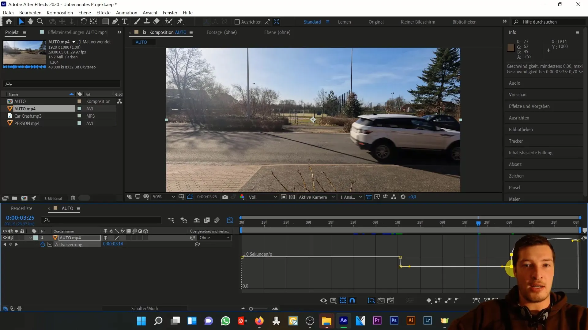 Simulace autonehody v programu After Effects - porozumění časovému zkreslení