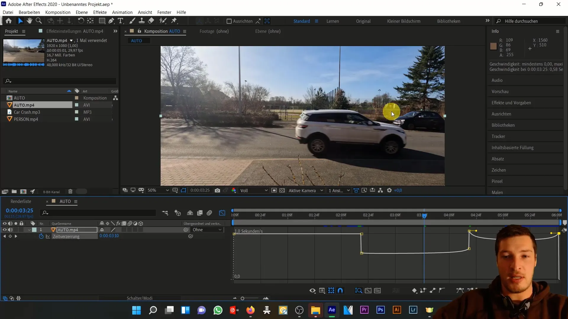 Simulace autonehody v programu After Effects - porozumění časovému zkreslení