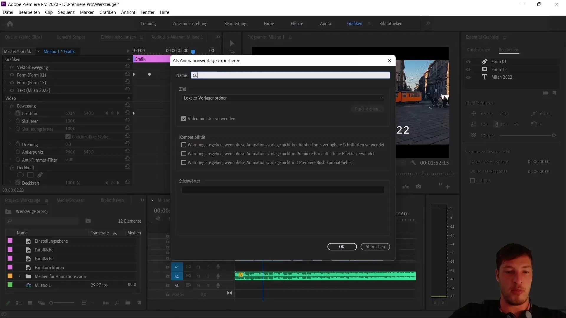 Membuat dan mengekspor template animasi di Adobe Premiere Pro CC