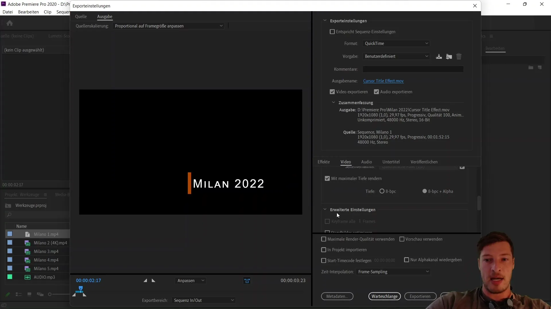 Exportación MOV con canal alfa en Adobe Premiere Pro CC