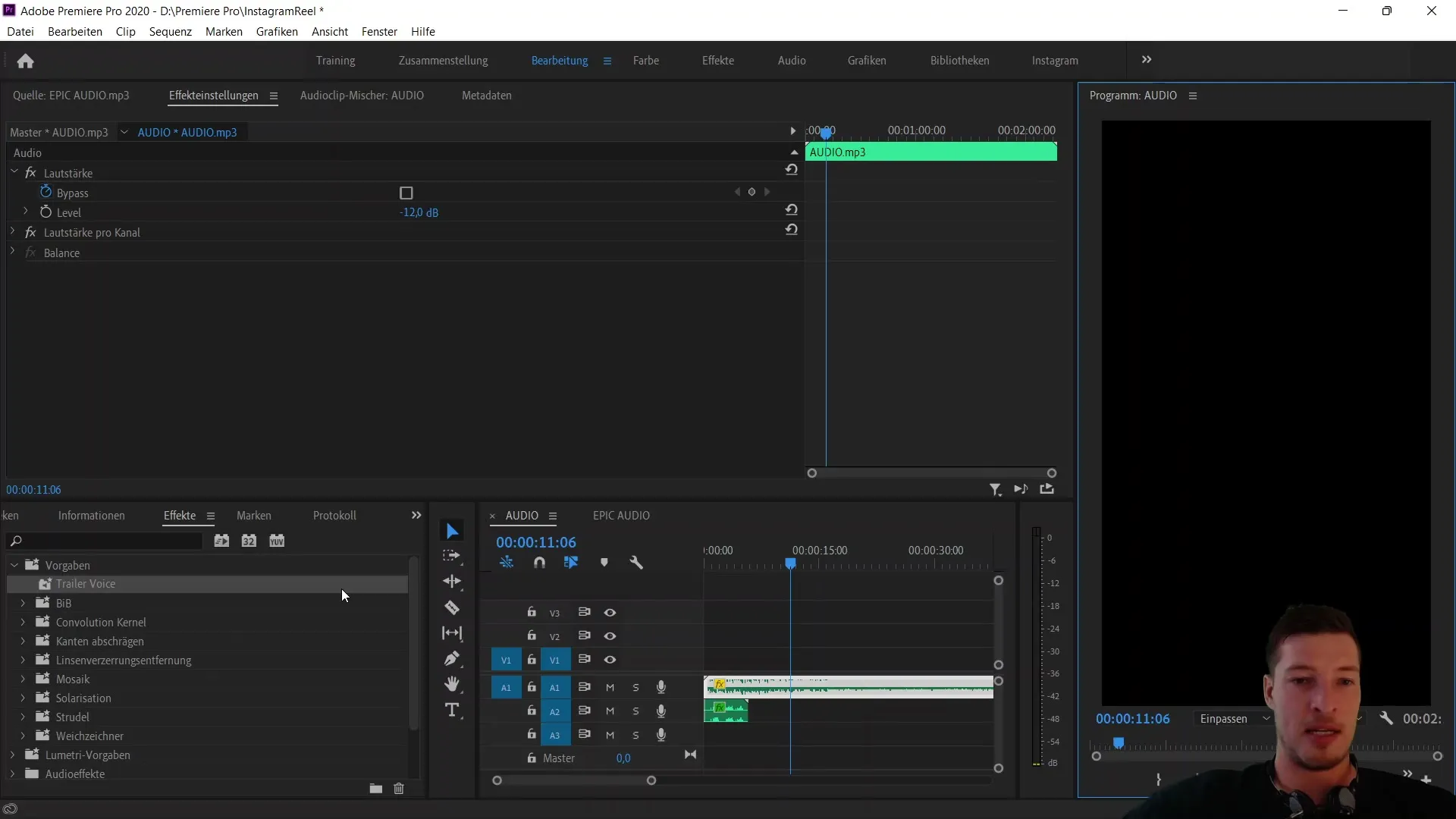 Area kerja optimal untuk video berdiri tegak di Adobe Premiere Pro CC